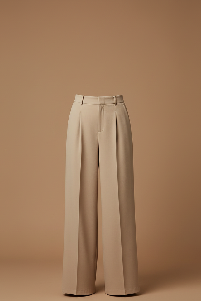 Pantalon Beige Large Fluide Plissé Taille Haute - Polyester - vue 3