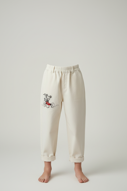 Pantalon Beige Coton Droit Mickey Enfant Décontracté - vue 3