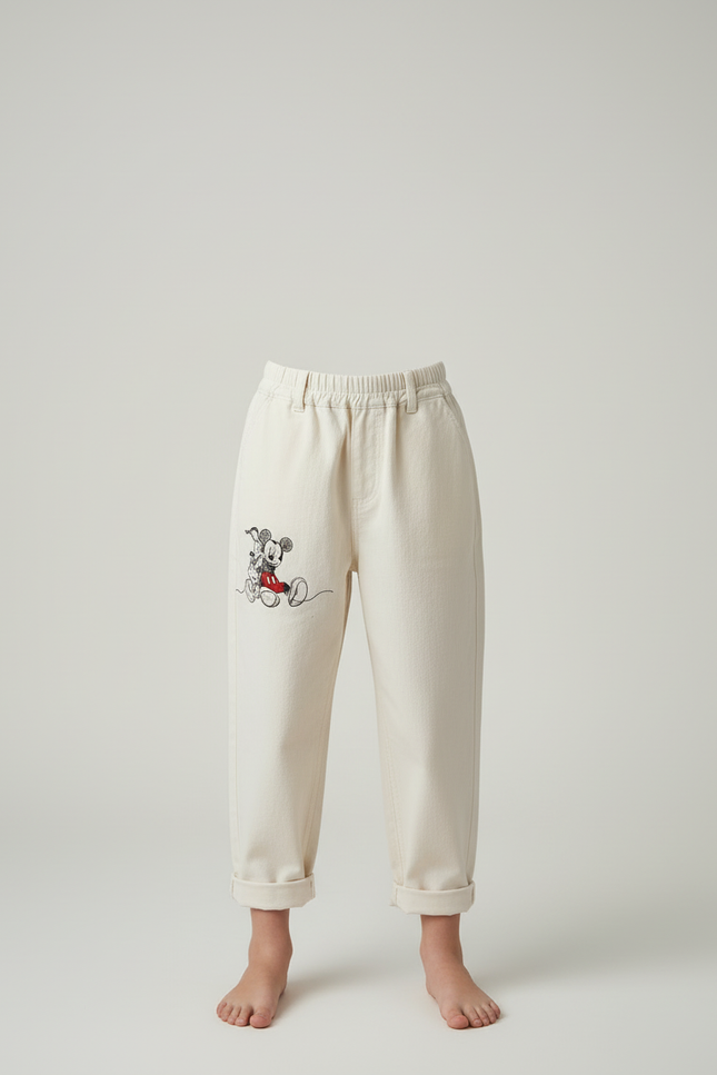 Pantalon Beige Coton Droit Mickey Enfant Décontracté - vue 3