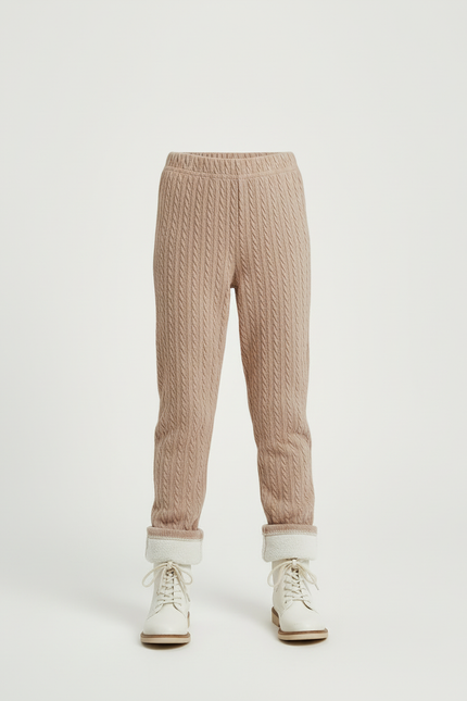 Pantalon Beige Tricoté Torsadé Enfant Chaud Hiver - Maille - vue 3