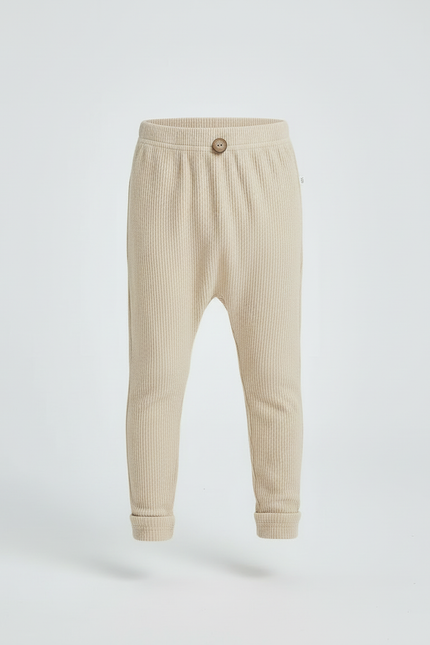 Pantalon Beige Côtelé Élastique Décontracté Enfant - Maille - vue 3