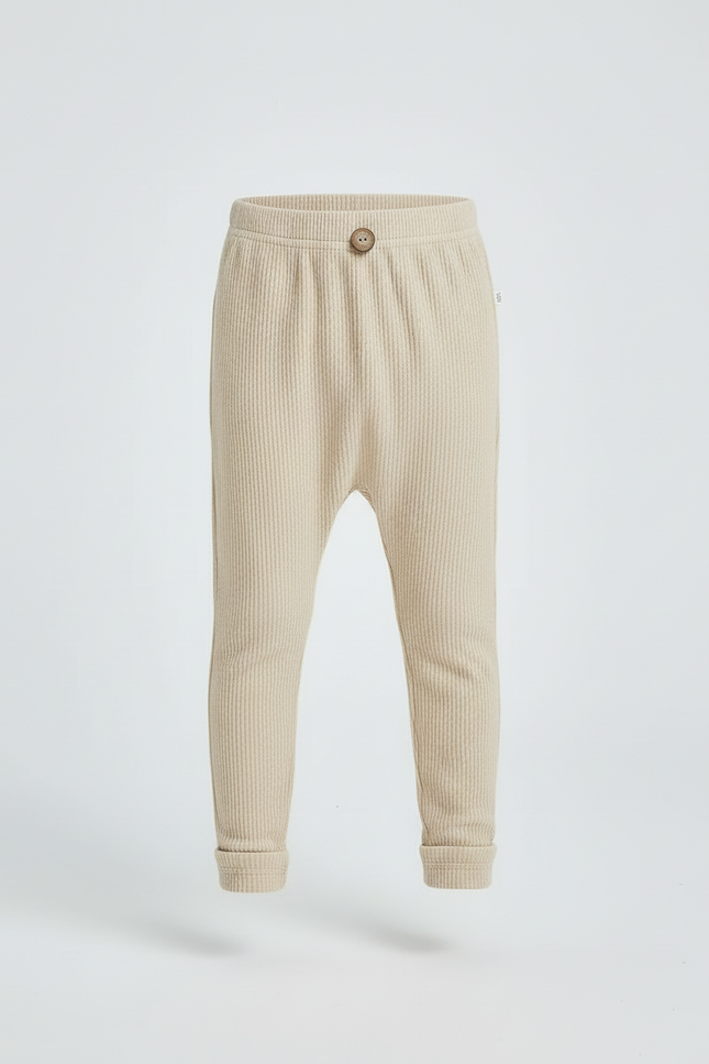 Pantalon Beige Côtelé Élastique Décontracté Enfant - Maille - vue 3