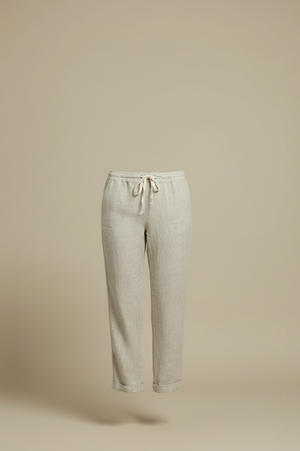 Pantalon Beige Lin Cordon Ample Confortable Femme - vue 3