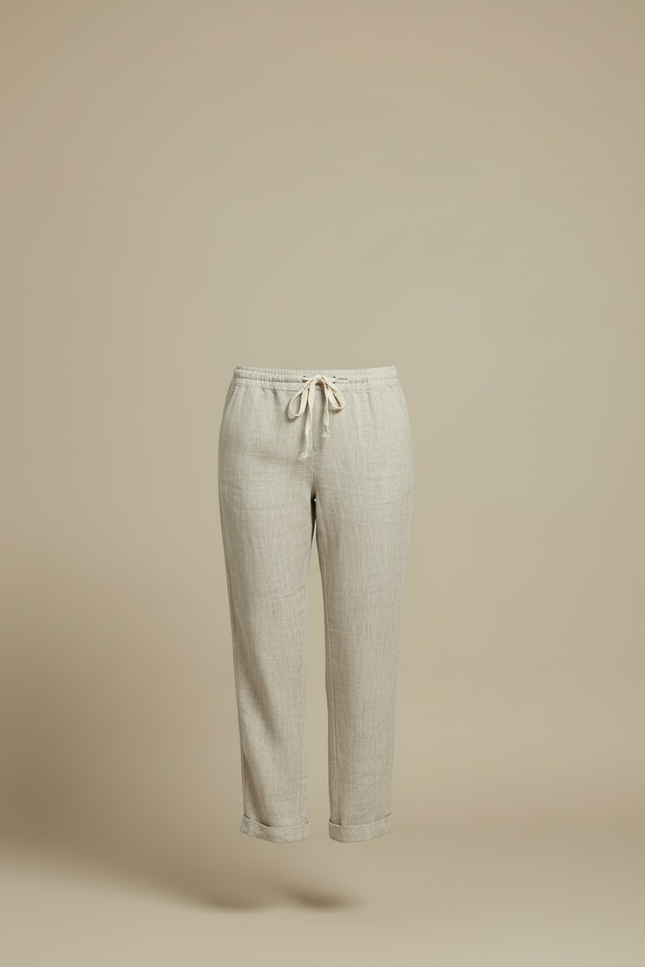 Pantalon Beige Lin Cordon Ample Confortable Femme - vue 3
