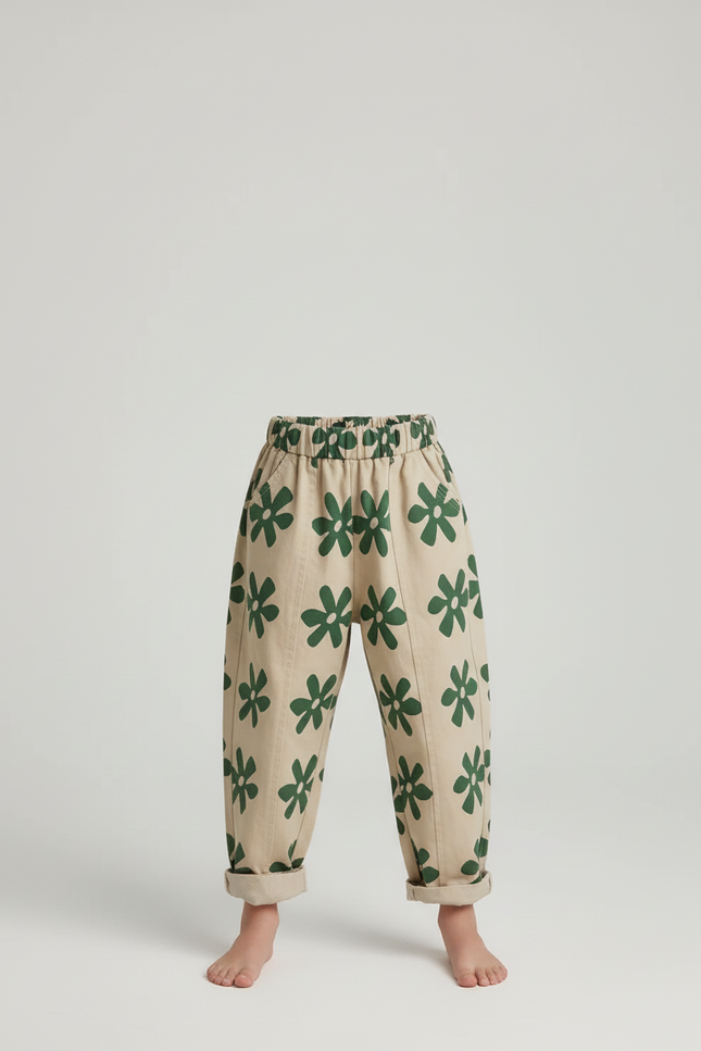 Pantalon Beige Imprimé Floral Coton Harem Enfant - vue 3