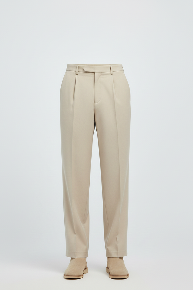 Pantalon Beige Droit Ample Plissé Homme Formel - Gabardine - vue 3