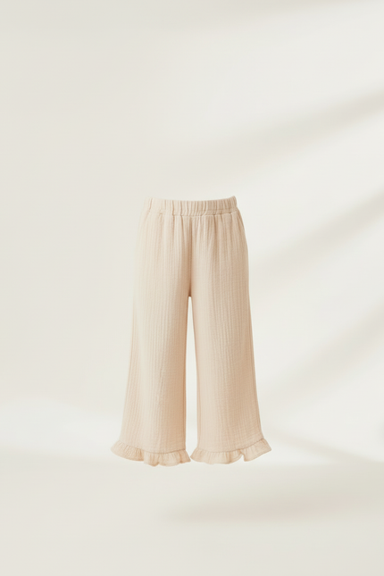 Pantalon Beige Coton Ample Fille Volants Décontracté - vue 3