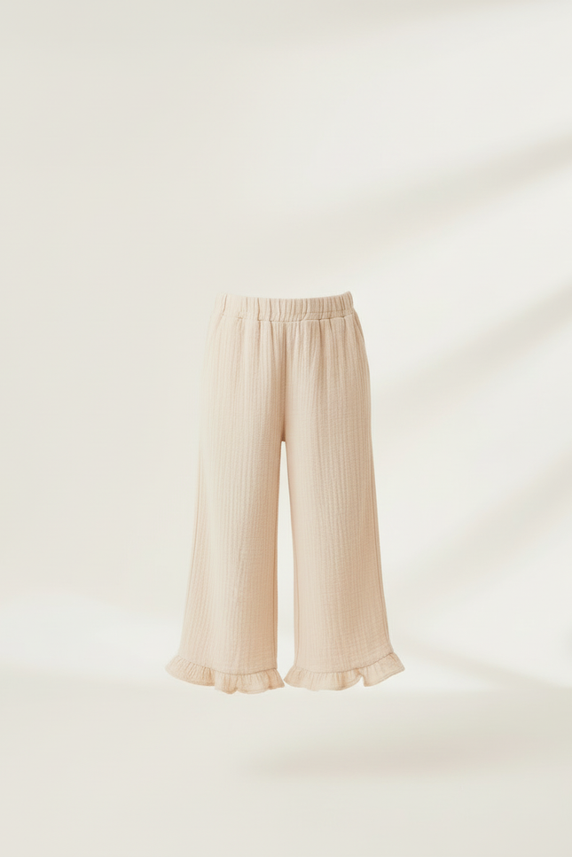 Pantalon Beige Coton Ample Fille Volants Décontracté - vue 3