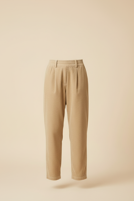 Pantalon Beige Côtelé Taille Haute Décontracté Femme - Cordé - vue 3