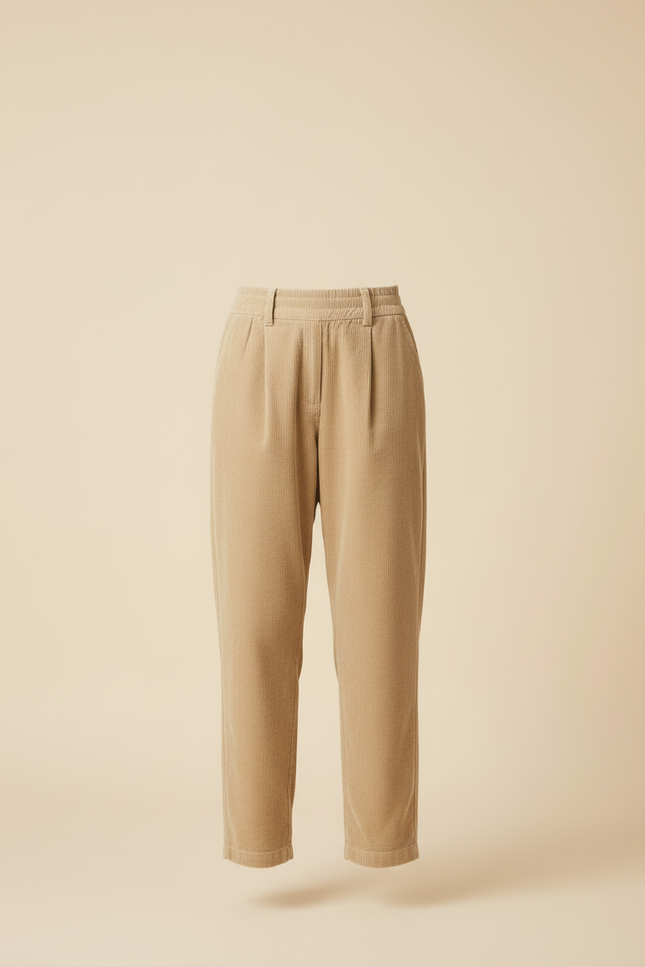 Pantalon Beige Côtelé Taille Haute Décontracté Femme - Cordé - vue 3