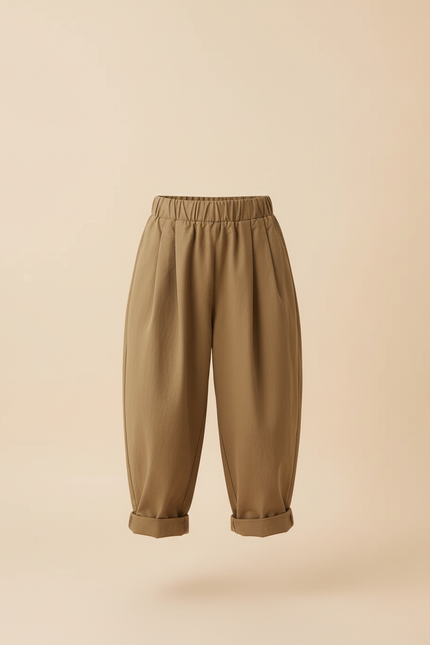 Pantalon Beige Ample Coton Enfant Décontracté Uni - Kaki - vue 3