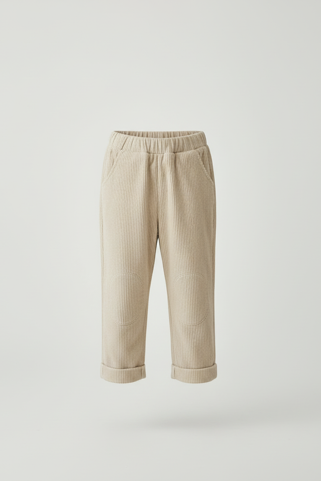 Pantalon Beige Côtelé Ample Élastique Enfant Confortable - Cordé - vue 3