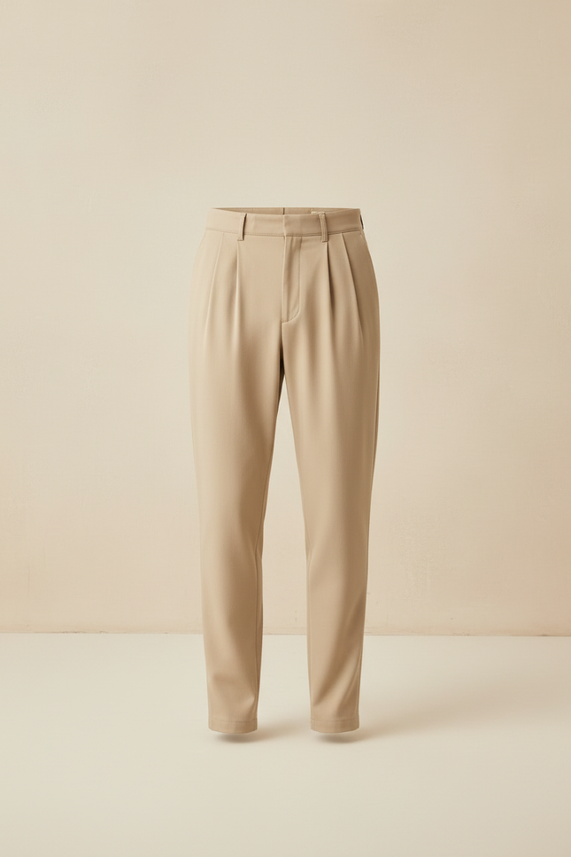 Pantalon Beige Homme Plissé Droit Élégant Décontracté - Polyester - vue 3