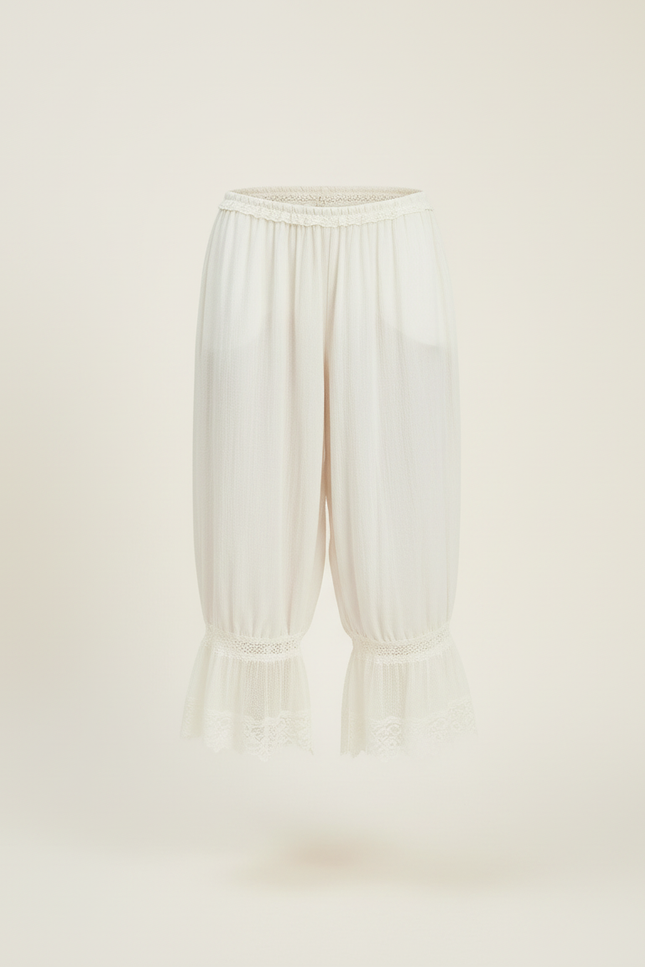 Pantalon Beige Ample Fluide Dentelle Femme - Viscose - vue 3
