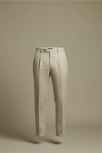 Pantalon Beige Droit Plissé Lin Homme Élégant Léger - vue 3