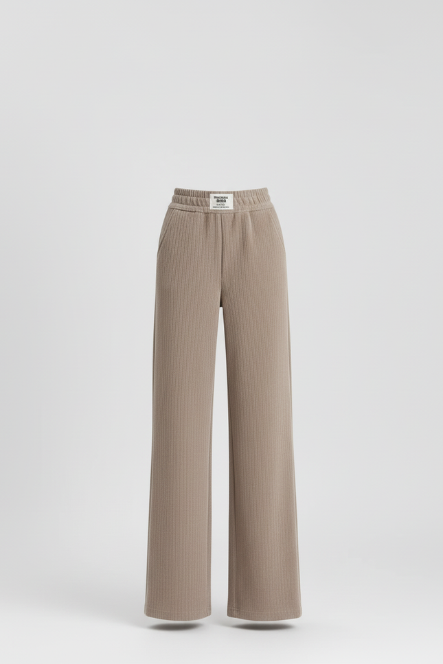 Pantalon Beige Côtelé Ample Taille Haute Confortable - Cordé - vue 3