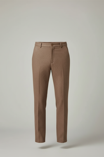 Pantalon Beige Laine Coupe Droite Élégant Homme - Marron Tweed - vue 3