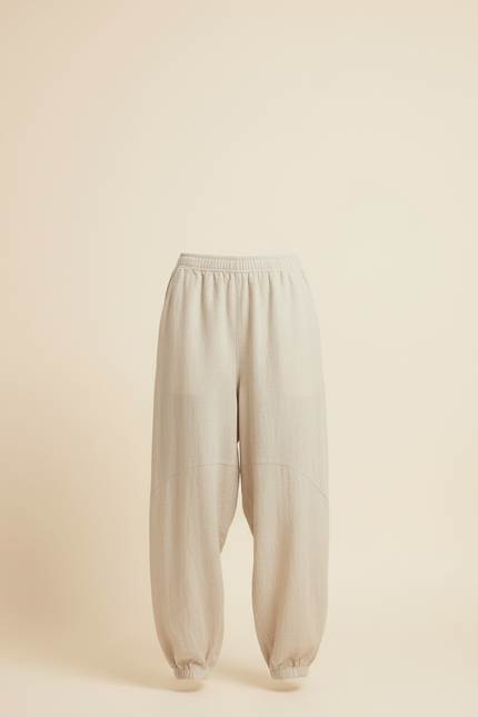 Pantalon Beige Lin Ample Décontracté Yoga Femme - vue 3