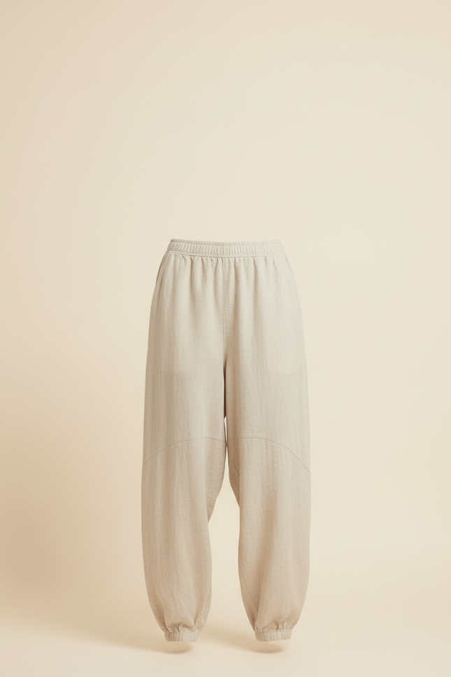 Pantalon Beige Lin Ample Décontracté Yoga Femme - vue 3