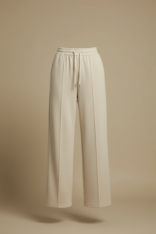 Pantalon Beige Large Fluide Cordon Élégant - Laine - vue 3