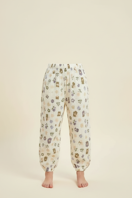Pantalon Beige Fleuri Ample Mousseline Enfant Décontracté - vue 3