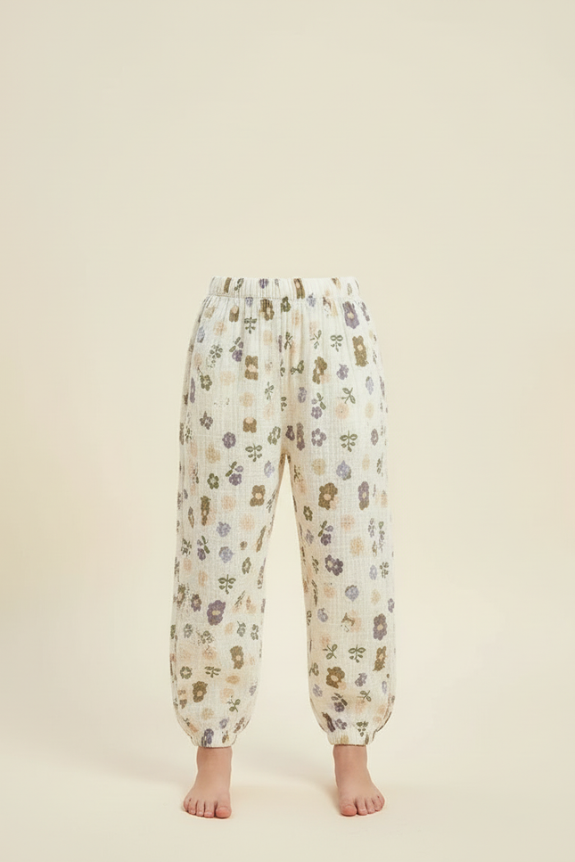 Pantalon Beige Fleuri Ample Mousseline Enfant Décontracté - vue 3