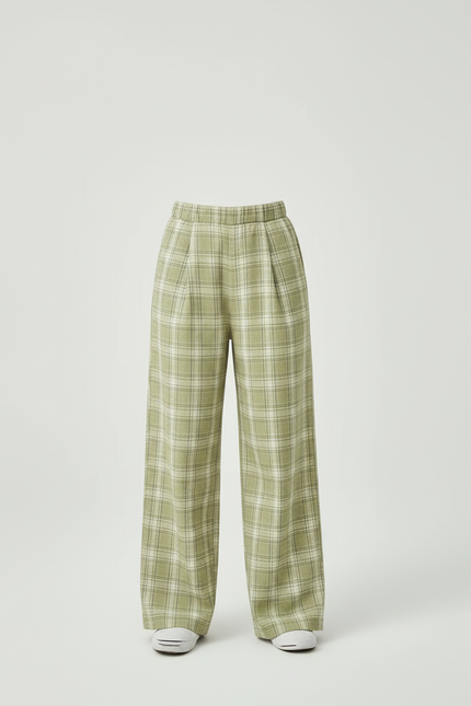 Pantalon Beige Ample Carreaux Verts Enfant Décontracté - Coton - vue 3
