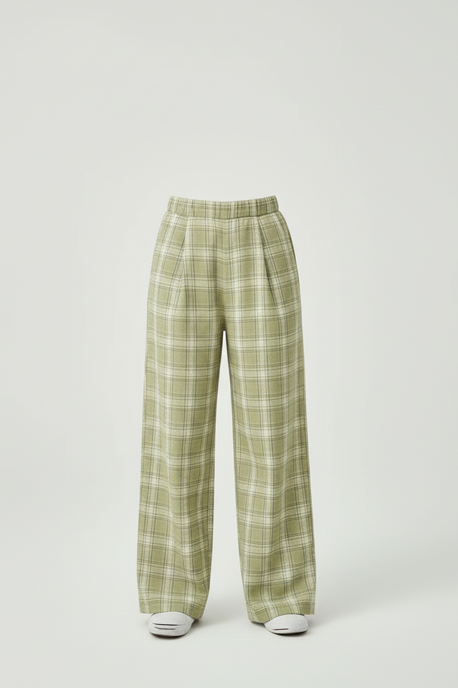 Pantalon Beige Ample Carreaux Verts Enfant Décontracté - Coton - vue 3