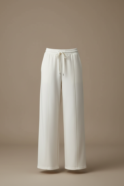 Pantalon Beige Ample Fluide Sport Décontracté Femme - Blanc Molleton - vue 3
