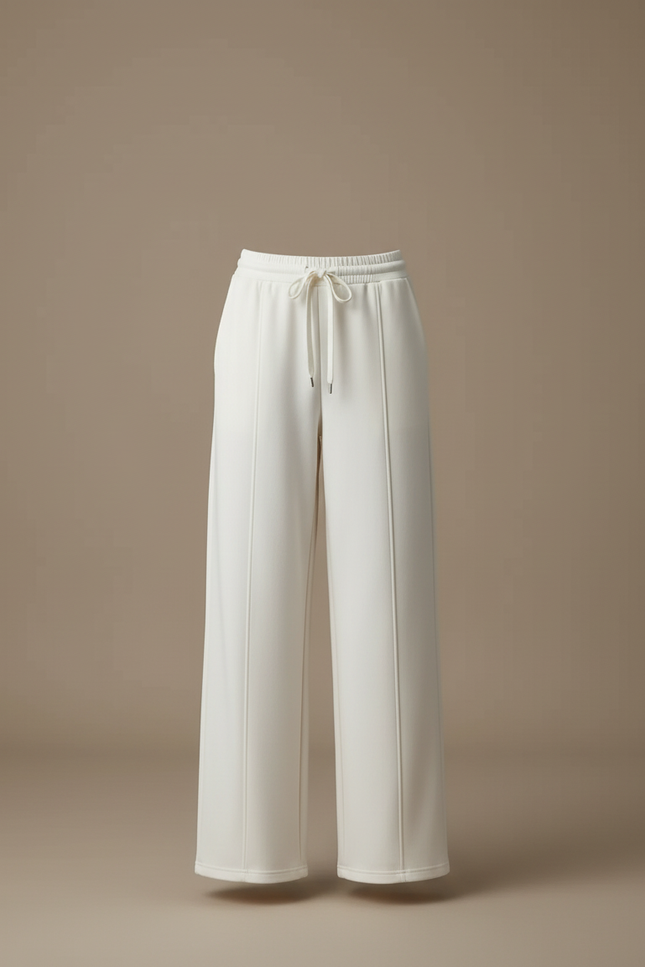 Pantalon Beige Ample Fluide Sport Décontracté Femme - Blanc Molleton - vue 3
