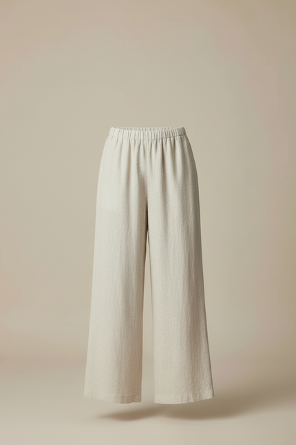 Pantalon Beige Lin Ample Taille Haute Décontracté Femme - vue 3