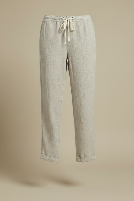 Pantalon Beige Lin Décontracté Femme Harem Taille Haute - vue 3