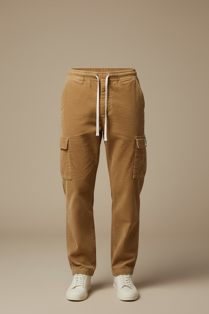 Pantalon Beige Côtelé Cargo Ample Décontracté Homme - Cordé - vue 3