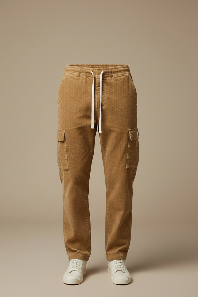 Pantalon Beige Côtelé Cargo Ample Décontracté Homme - Cordé - vue 3
