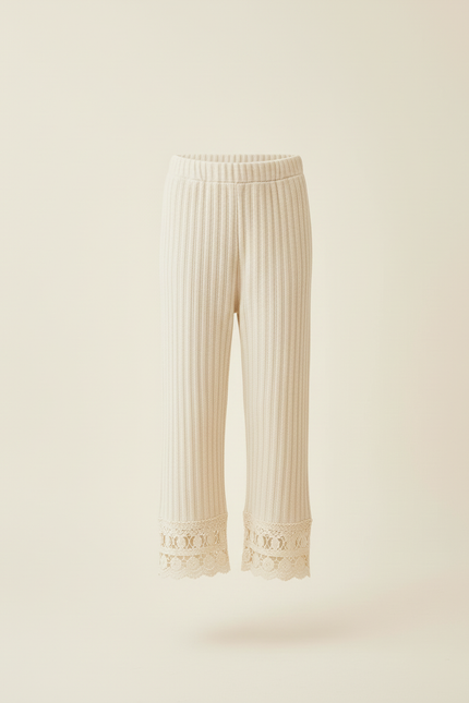 Pantalon Beige Côtelé Tricoté Dentelle Fille Confortable - Maille - vue 3