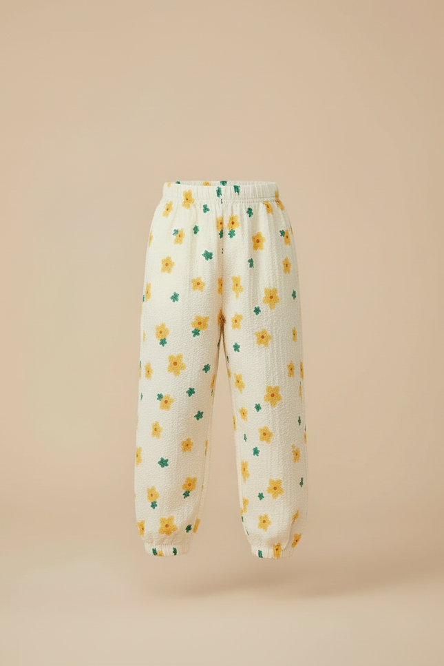 Pantalon Beige Fleuri Ample Décontracté Enfant - Coton - vue 3