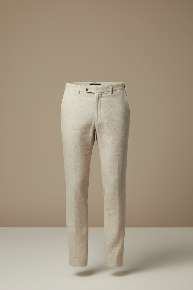 Pantalon Beige Homme Droit Élégant Lin Slim - vue 3