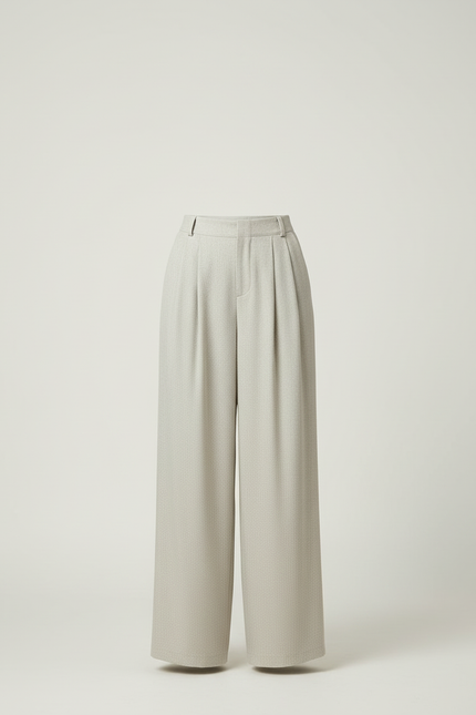 Pantalon Beige Fluide Ample Taille Haute Plissé Discret - Gris Viscose - vue 3