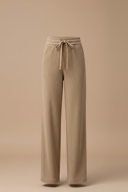 Pantalon Beige Côtelé Ample Décontracté Cordon - Cordé - vue 3
