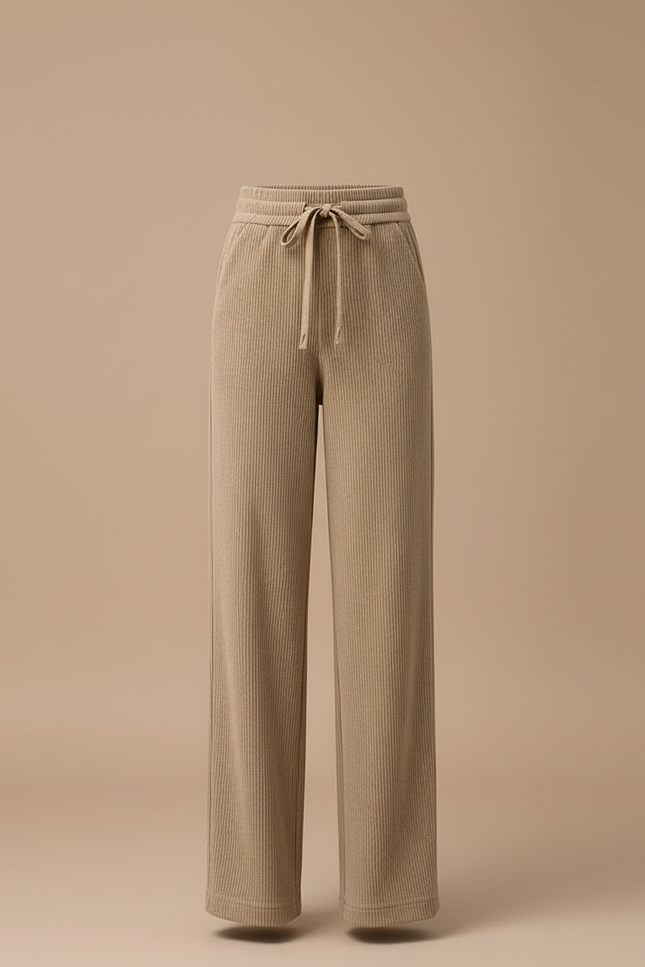Pantalon Beige Côtelé Ample Décontracté Cordon - Cordé - vue 3