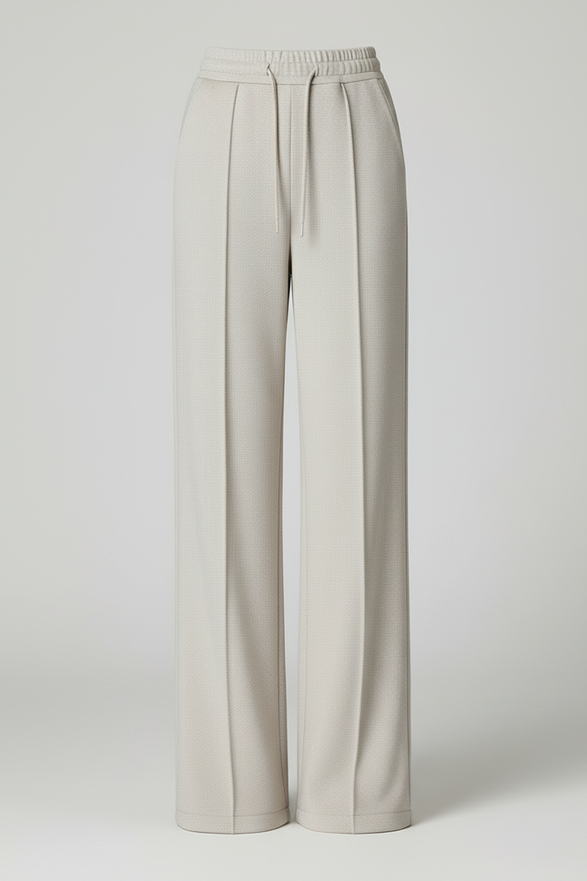 Pantalon Beige Droit Ample Texturé Cordon - Maille - vue 3
