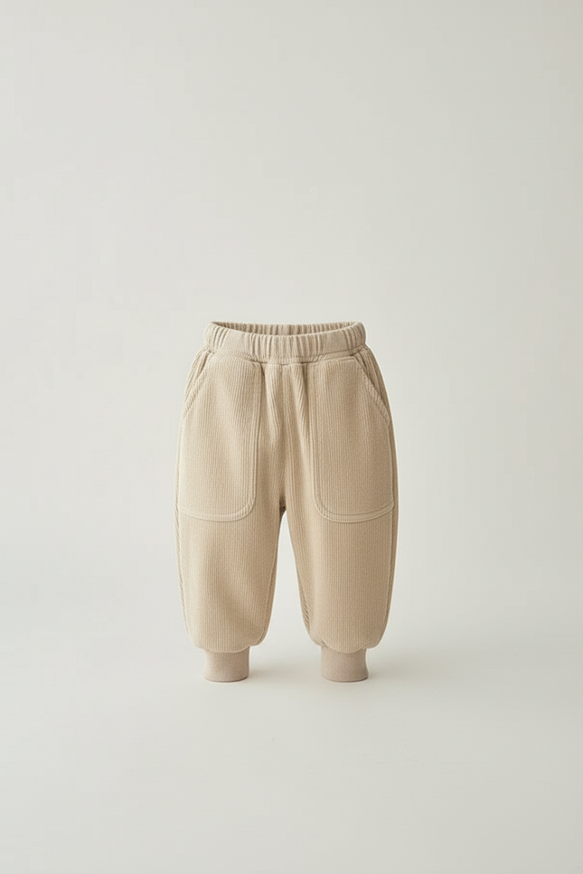 Pantalon Beige Côtelé Ample Doux Élastique Garçon - Cordé - vue 3