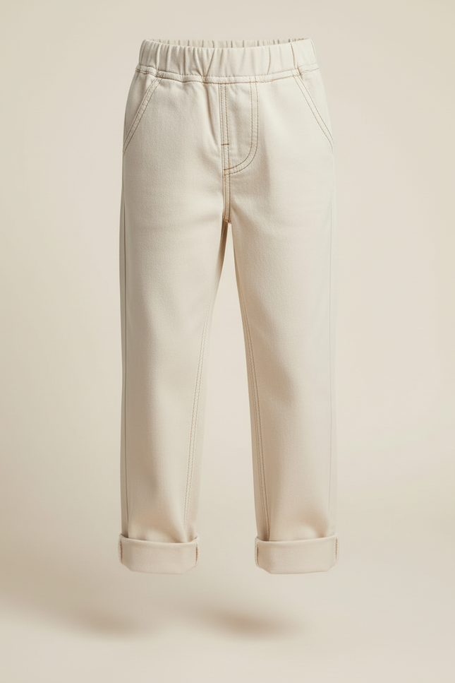 Pantalon Beige Enfant Coton Ample Décontracté - vue 3