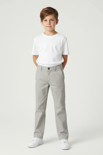 Pantalon Beige Droit Coton Décontracté Enfant - Gris Gabardine - vue 3