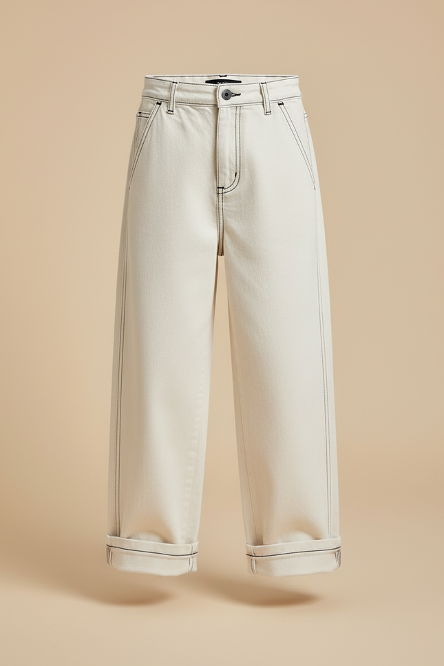 Pantalon Beige Ample Décontracté Surpiqûres Enfant Garçon - Toile - vue 3