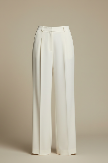 Pantalon Beige Fluide Ample Taille Haute Chic - Blanc Polyester - vue 3