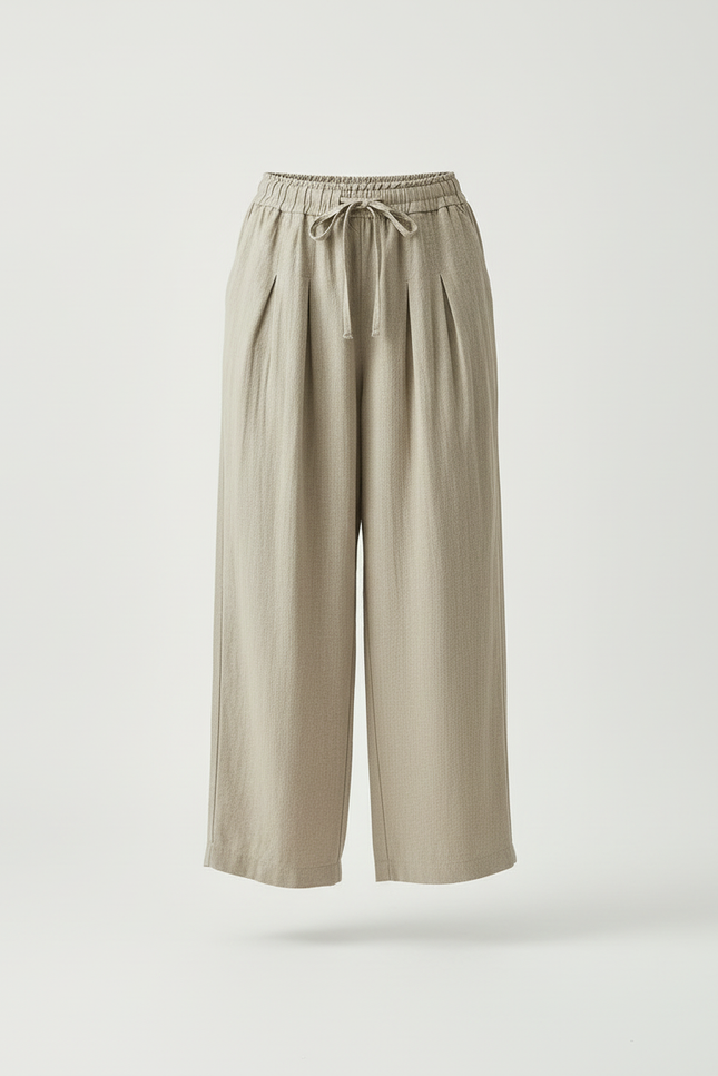 Pantalon Beige Fluide Lin Large Décontracté Femme - vue 3