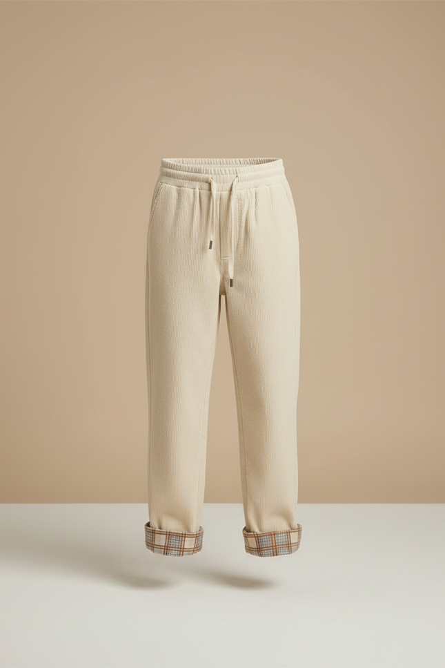Pantalon Beige Côtelé Ample Décontracté Cordon Plaid - Cordé - vue 3