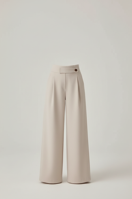 Pantalon Beige Plissé Droit Fluide Élégant Décontracté - Polyester - vue 3