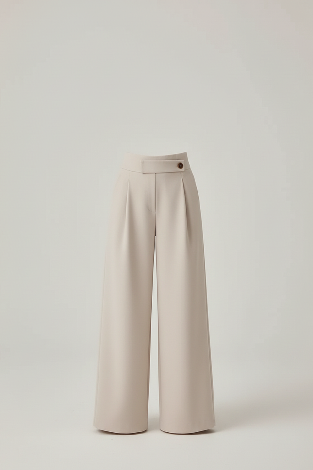 Pantalon Beige Plissé Droit Fluide Élégant Décontracté - Polyester - vue 3